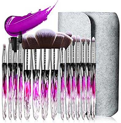 LUXAZA 15PCS Professional Makeup Brush Set, Sparkling Crystal Style Makeup Brushes Premium Synthetic Include Foundation, Eyeshadow,Contour Makeup Brushes for Women & Girls