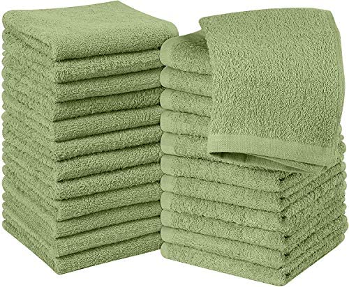 Utopia Towels Cotton Sage Green Washcloths Set - Pack of 24-100% Ring Spun Cotton, Premium Quality Flannel Face Cloths, Highly Absorbent and Soft Feel Fingertip Towels