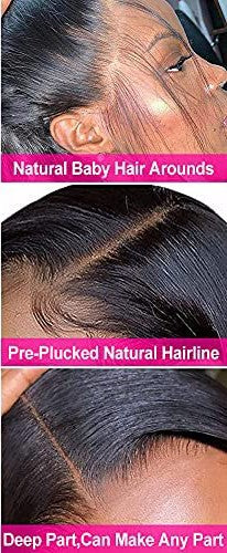 Wingirl 13x4 HD Transparent Lace Front Human Hair Wigs for Women 9A 220% Density Brazilian Body Wave Lace Front Wigs Pre Plucked Hairline with Baby Hair Black Color(16-26, 220% density)