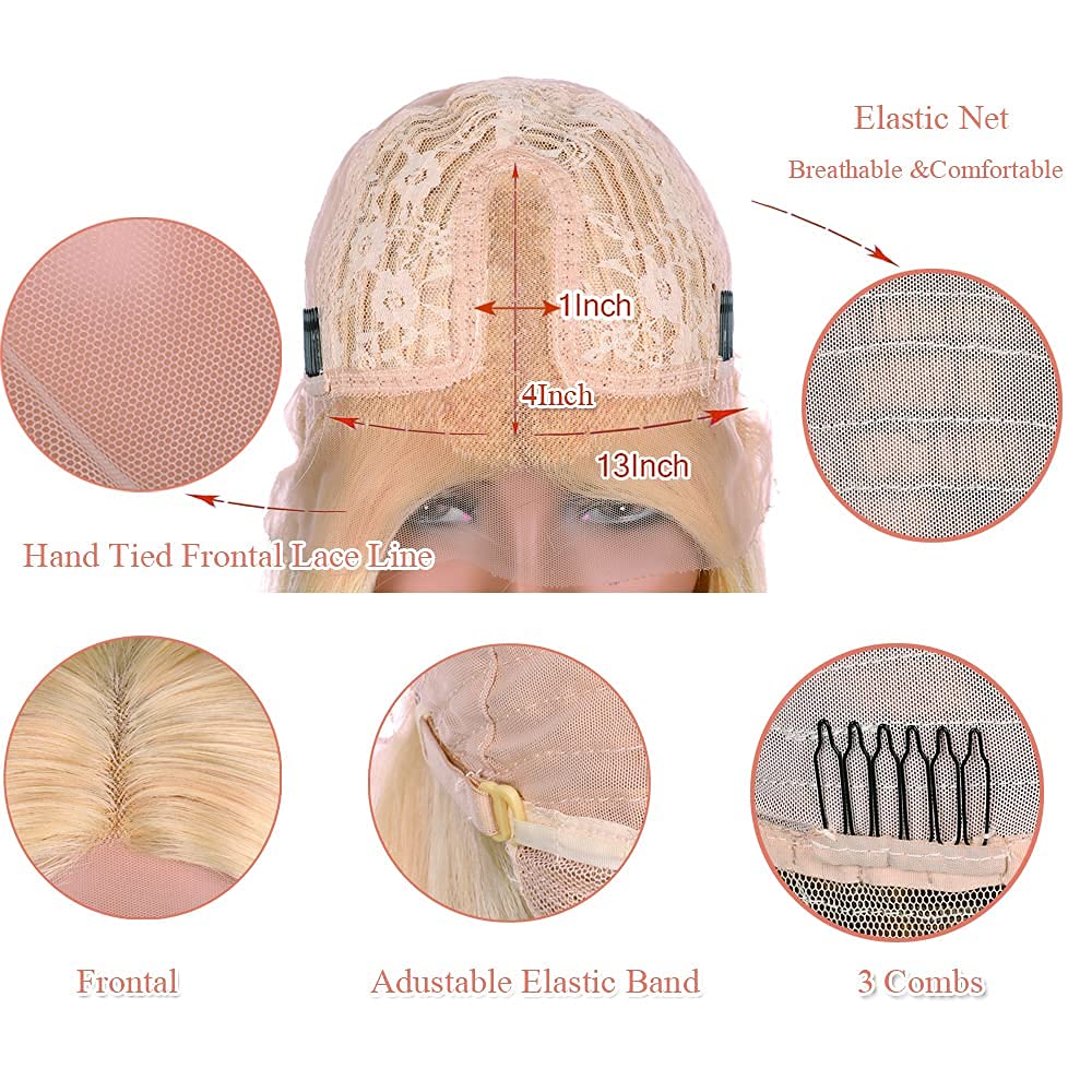 Blonde Bob Wigs Human Hair Front Lace Wigs for Black Women 10 Inch 613 13x4x1 Short Bob Wigs Brazilian Virgin Hair Pre Plucked Natural Hairline with Baby Hair