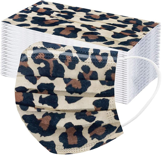 50pcs Adult Disposable Face Mask, Colorful Leopard Printed Face Covering