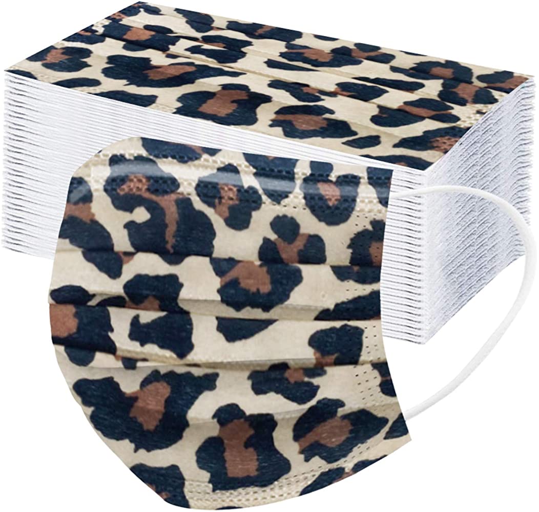 50pcs Adult Disposable Face Mask, Colorful Leopard Printed Face Covering