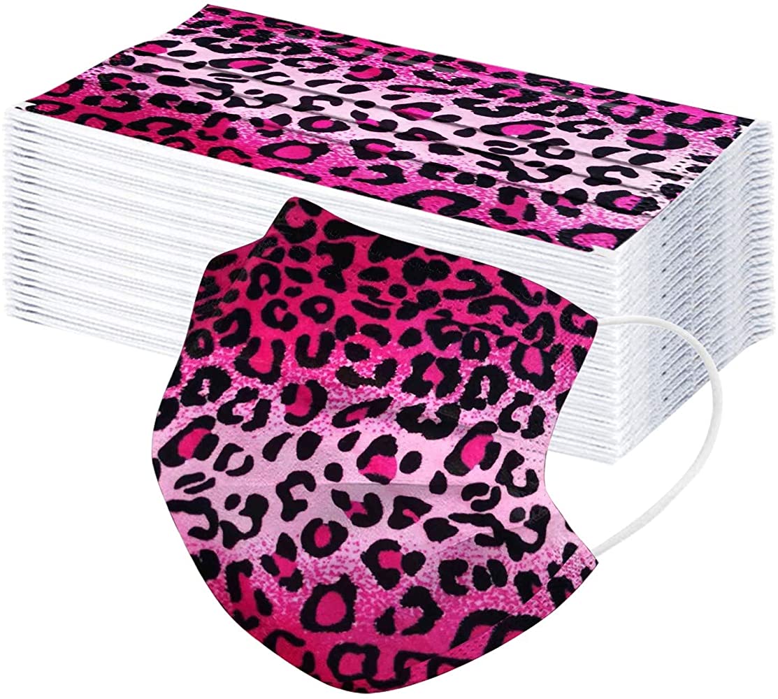 50pcs Adult Disposable Face Mask, Colorful Leopard Printed Face Covering