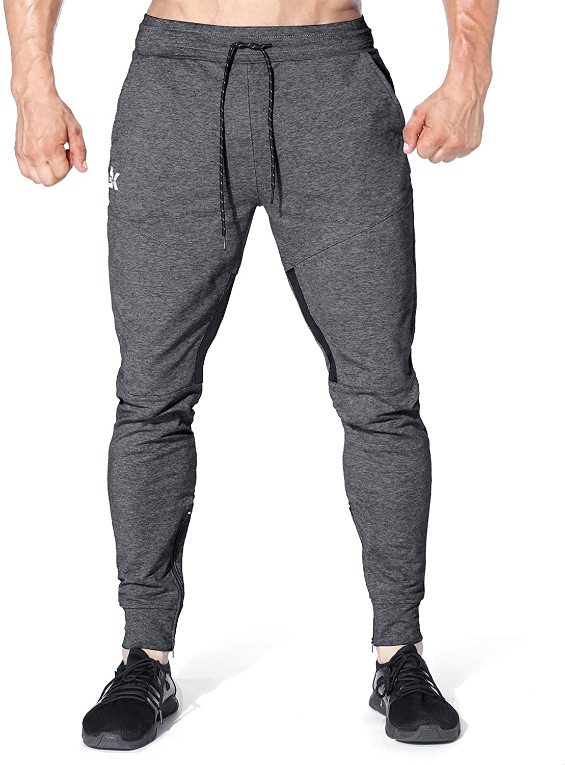 Mens Thigh Mesh Gym Jogger Pants, Men's Casual Slim Fit Workout Bodybuilding Sweatpants with Zipper Pocket