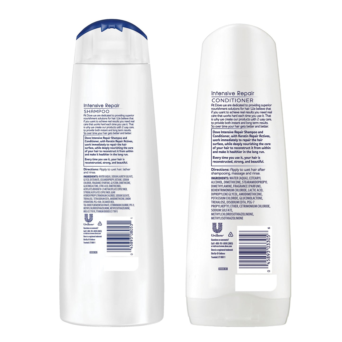Dove Nutritive Solutions Intensive Repair Strengthening Shampoo and Conditioner Dry Hair and Deep Formulas with Keratin Actives for Damaged Hair 12 oz, 2 Count