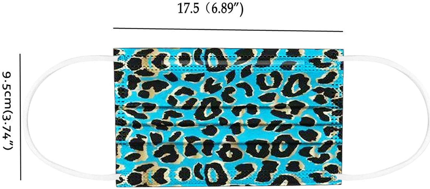 50pcs Adult Disposable Face Mask, Colorful Leopard Printed Face Covering
