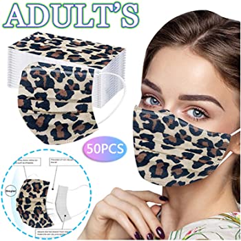 50pcs Adult Disposable Face Mask, Colorful Leopard Printed Face Covering