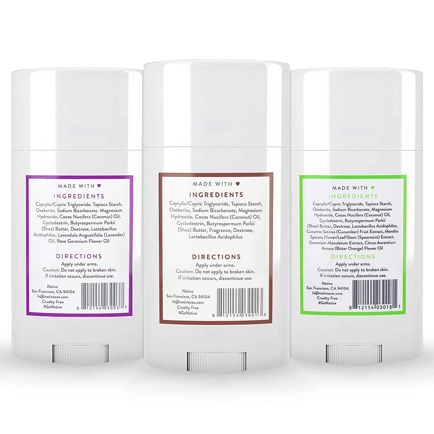 Native Deodorant | Natural Deodorant for Women and Men, Aluminum Free with Baking Soda, Probiotics, Coconut Oil and Shea Butter | Coconut & Vanilla, Lavender & Rose, Cucumber & Mint - Variety Pack of 3