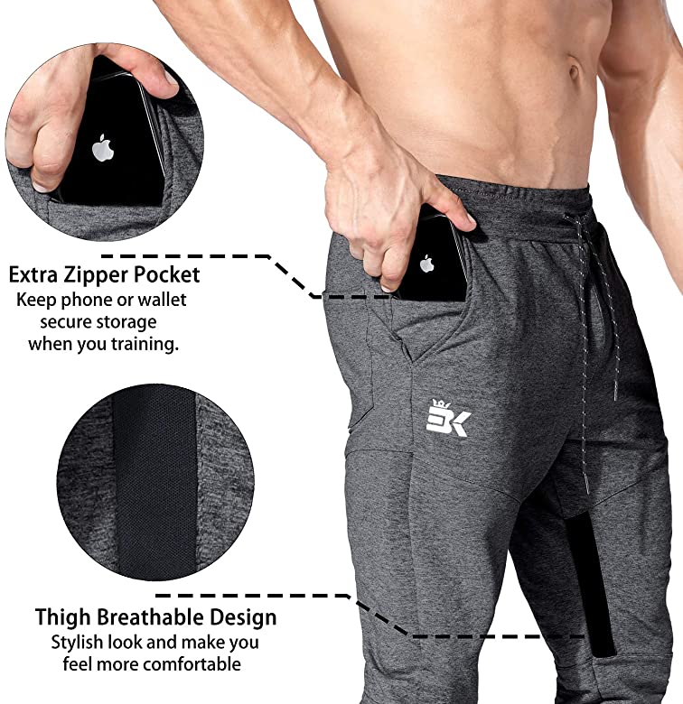 Mens Thigh Mesh Gym Jogger Pants, Men's Casual Slim Fit Workout Bodybuilding Sweatpants with Zipper Pocket