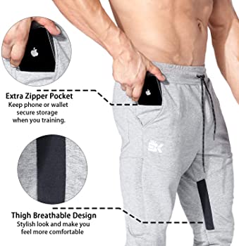 Mens Thigh Mesh Gym Jogger Pants, Men's Casual Slim Fit Workout Bodybuilding Sweatpants with Zipper Pocket