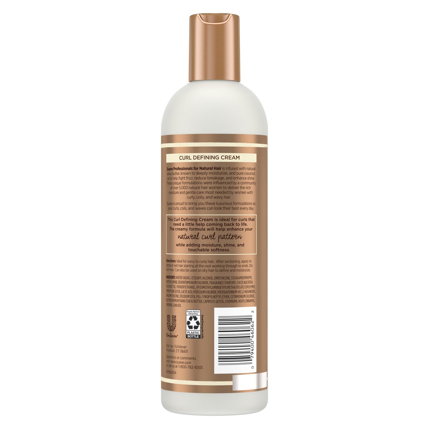 Suave Professionals for Natural Hair Shea Butter and Coconut Oil for Wavy to Curly Hair Paraben-free and Dye-free Hair Cream, 12 oz
