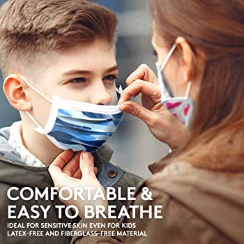 MOD Disposable Face Mask Adults, Children, 50-Pack, Printed, Hypoallergenic