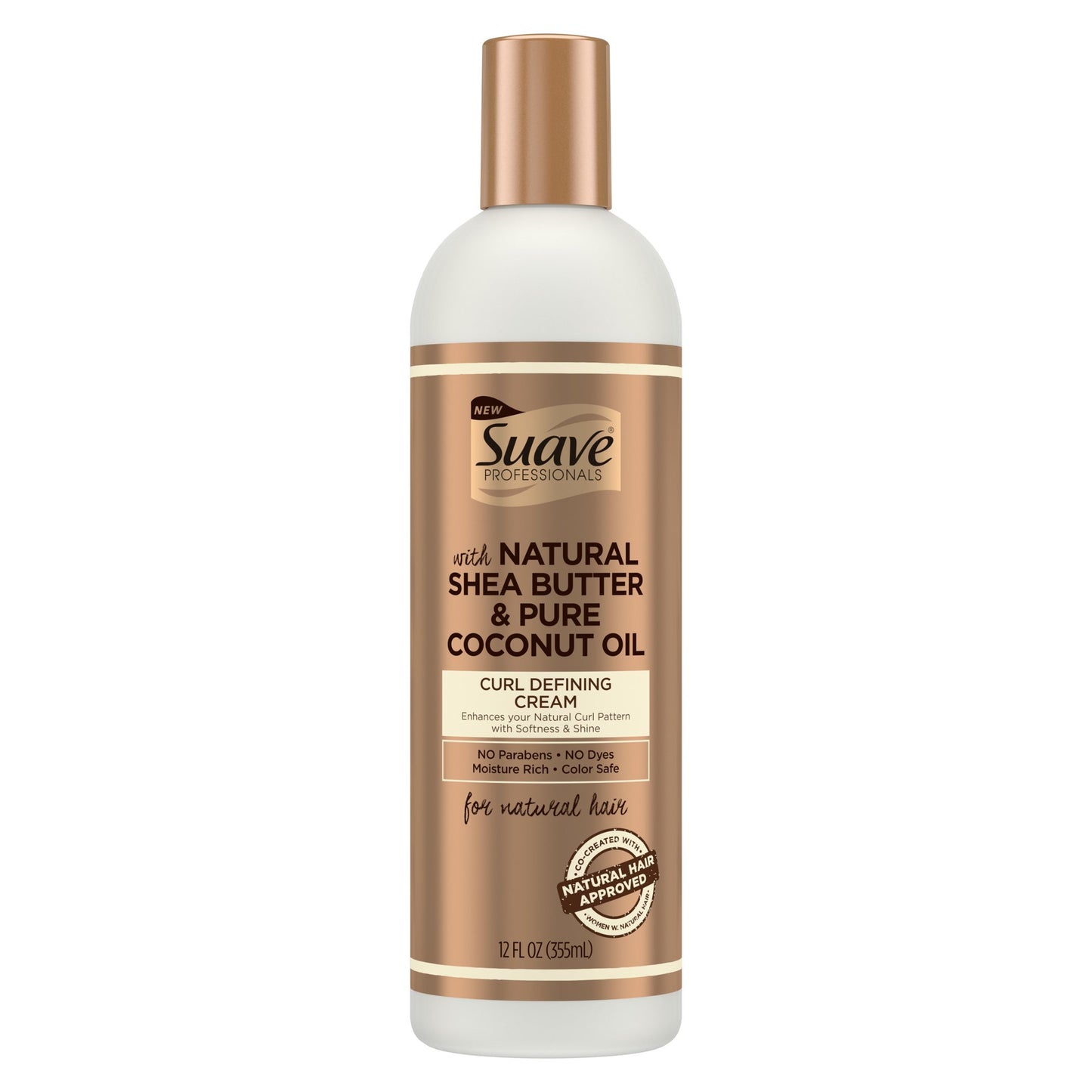 Suave Professionals for Natural Hair Shea Butter and Coconut Oil for Wavy to Curly Hair Paraben-free and Dye-free Hair Cream, 12 oz