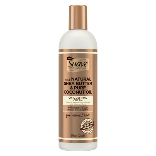 Suave Professionals for Natural Hair Shea Butter and Coconut Oil for Wavy to Curly Hair Paraben-free and Dye-free Hair Cream, 12 oz
