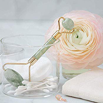 Jade Roller by More Lovely Co - with a complimentary Beauty Book - Personal spa treatment - Natural wrinkle reducing beauty product for your daily skincare routine - Antiaging facial massage tool