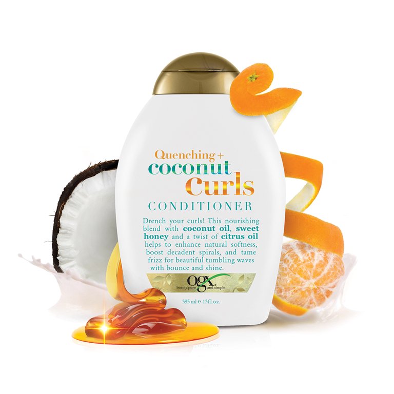 OGX Quenching + Coconut Curls Curl-Defining Conditioner, Nourishing Curly Hair Conditioner with Coconut Oil, Citrus Oil & Honey, Paraben-Free with Sulfate-Free Surfactants, 13 fl.oz