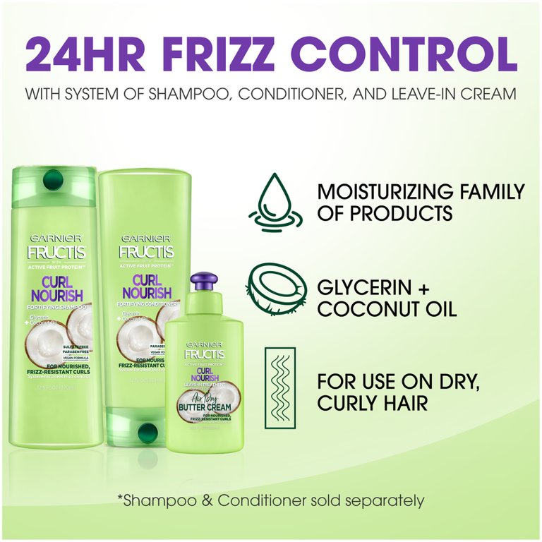 Garnier Fructis Curl Nourish Leave-in Conditioner with Coconut Oil, 10.2 fl oz