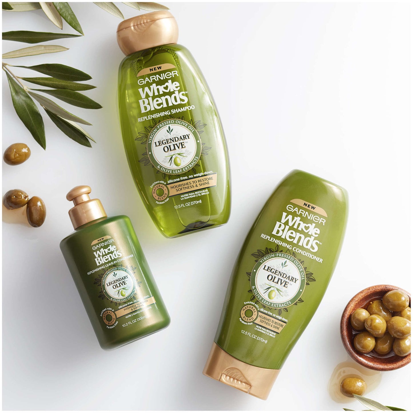 Garnier Whole Blends Leave-In Conditioner Legendary Olive, For Dry Hair, 10.2 fl. oz.