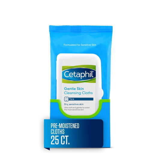 Cetaphil Gentle Skin Cleansing Cloths, Face Wipes For Dry / Sensitive Skin, 25 ct