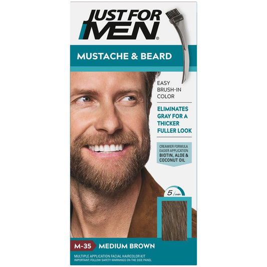Just For Men Mustache & Beard Coloring for Gray Hair, M-35 Medium Brown