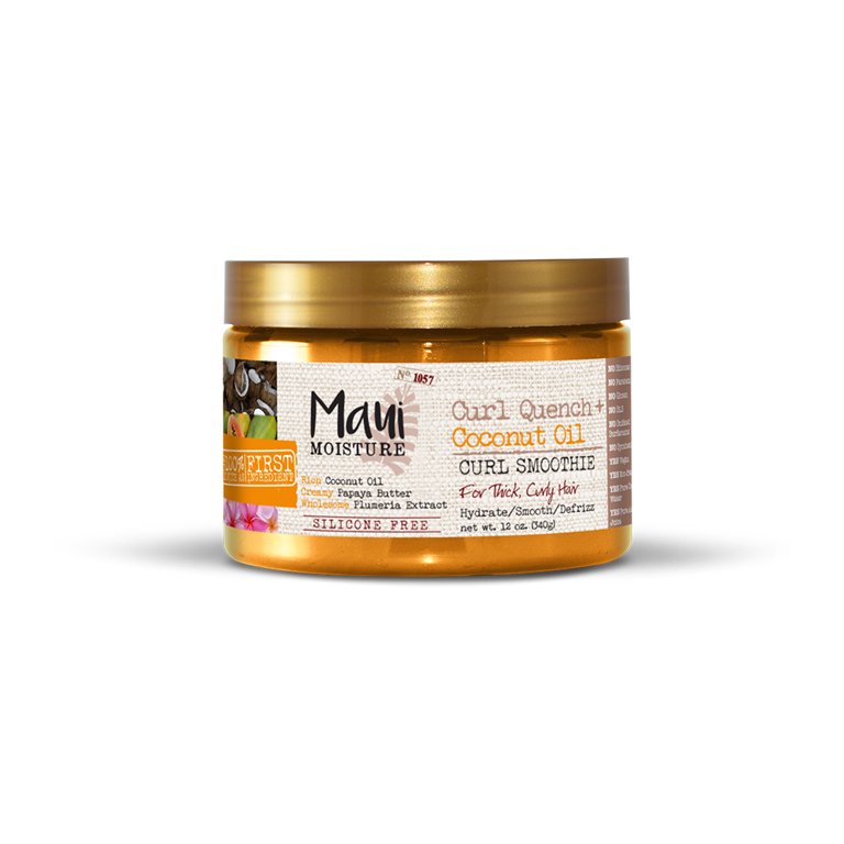 Maui Moisture Curl Quench + Coconut oil Strengthening & Split End Repair Moisturizing Hair Styling Cream with Aloe, Papaya & Plumeria Extracts, 12 oz